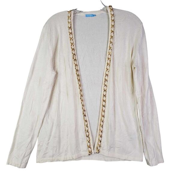 J McLaughlin Cardigan Sweater Cream Small Vacation Gold Chain Blair Gossip Girl - Picture 2 of 9